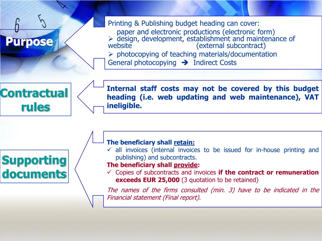 printing publishing budget heading can cover