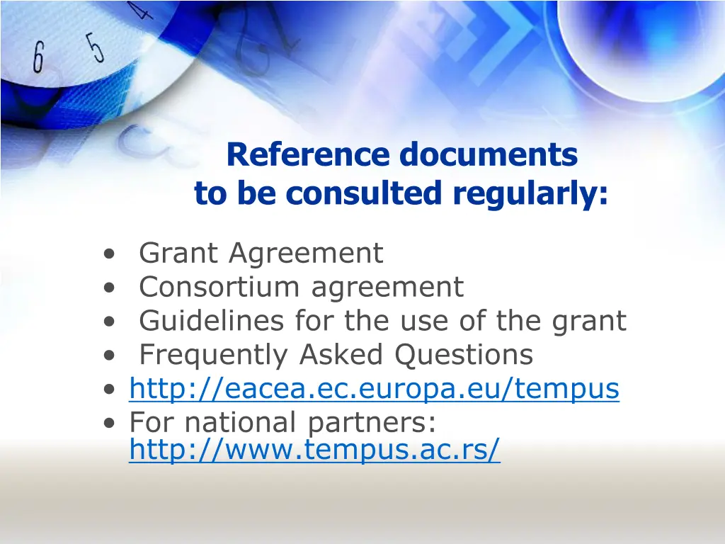 reference documents to be consulted regularly