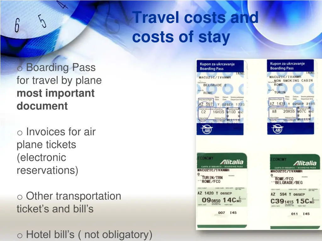 travel costs and costs of stay