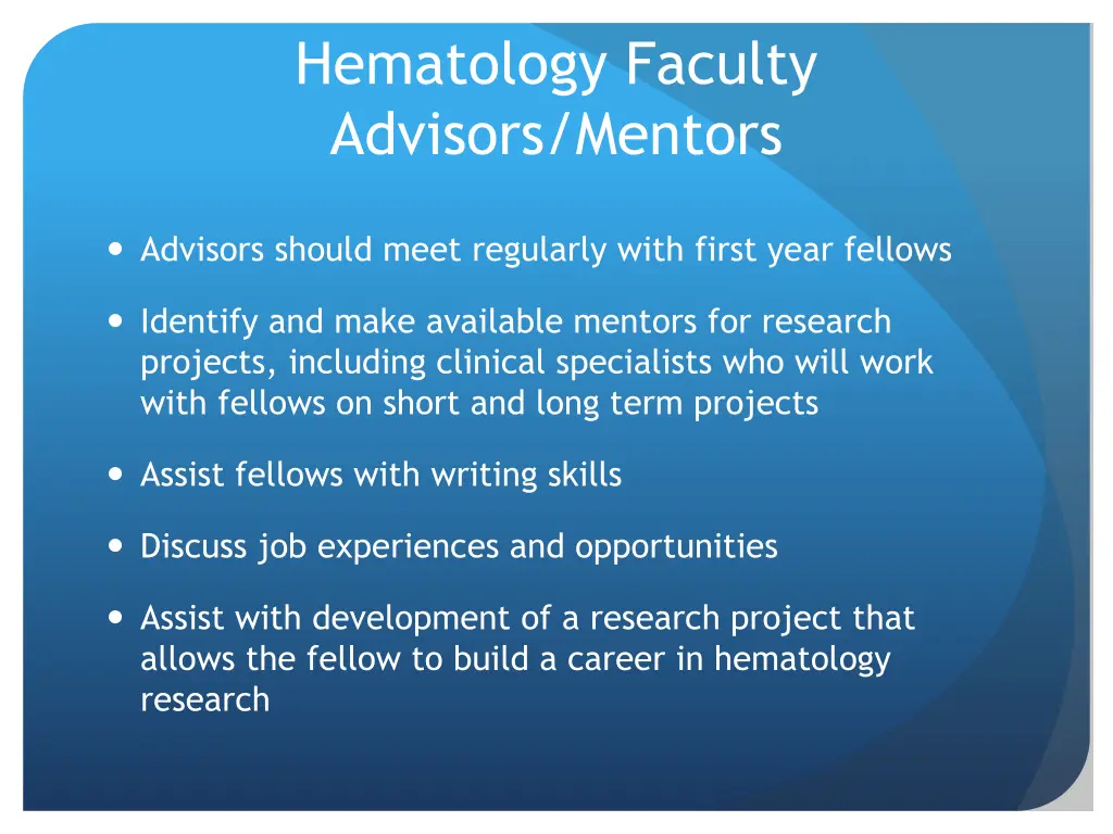 hematology faculty advisors mentors