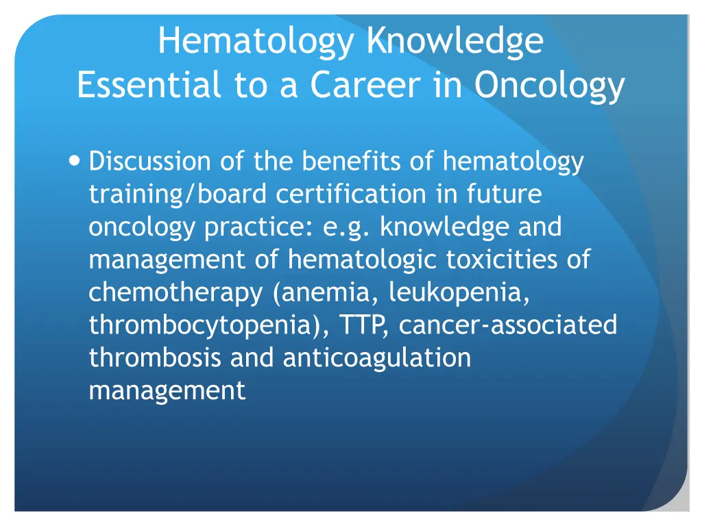 hematology knowledge essential to a career