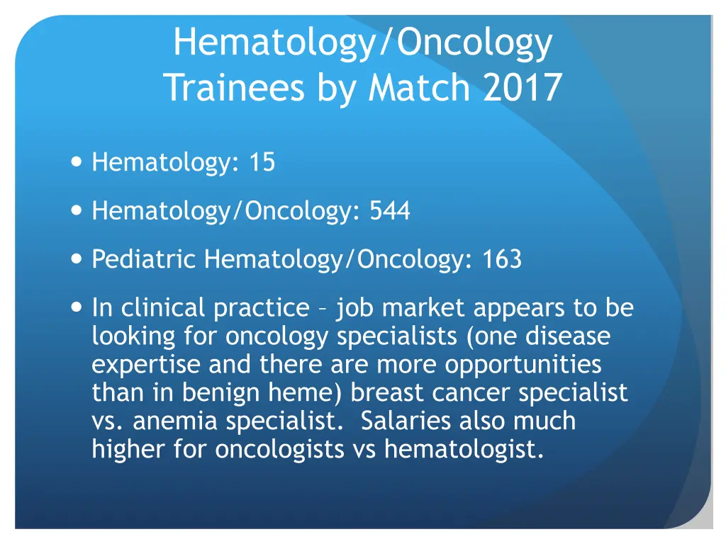 hematology oncology trainees by match 2017