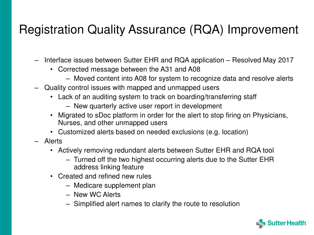 registration quality assurance rqa improvement