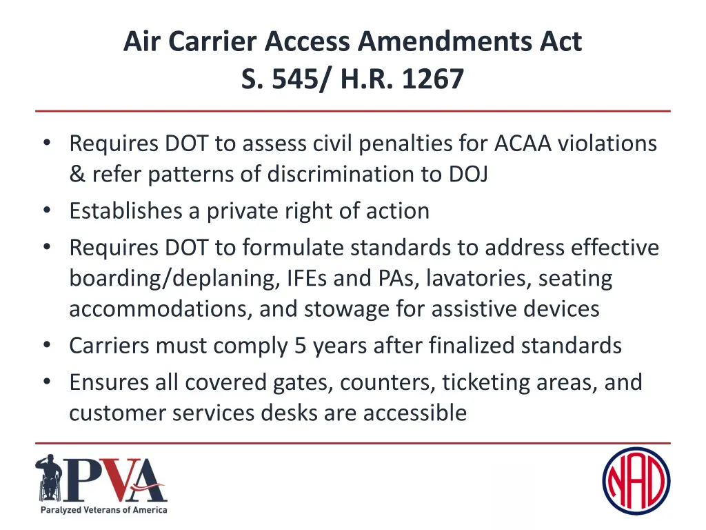 air carrier access amendments act s 545 h r 1267