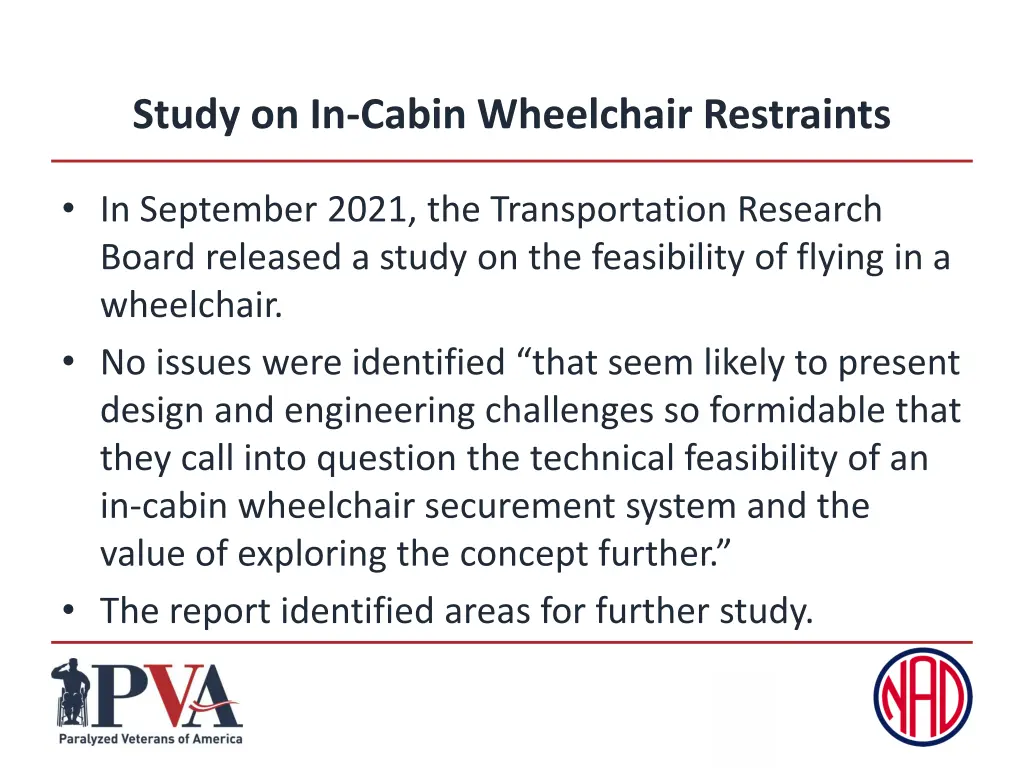 study on in cabin wheelchair restraints