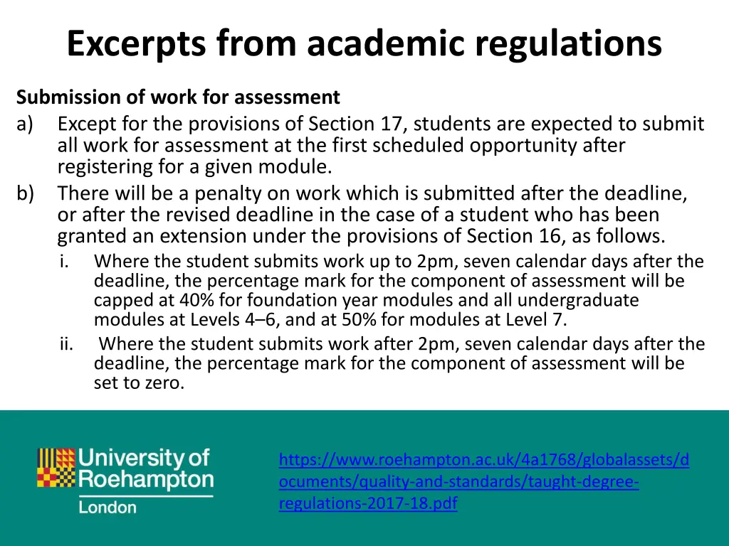 excerpts from academic regulations