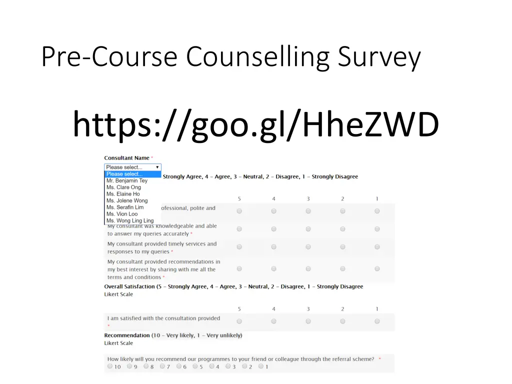 pre course counselling survey