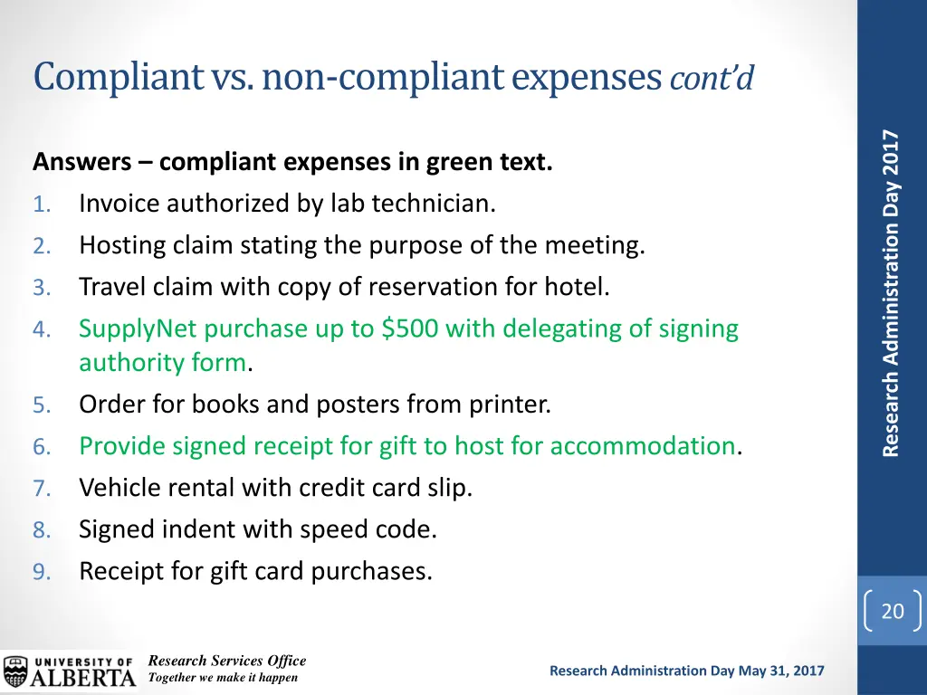 compliant vs non compliant expenses cont d