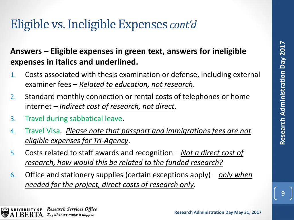 eligible vs ineligible expenses cont d