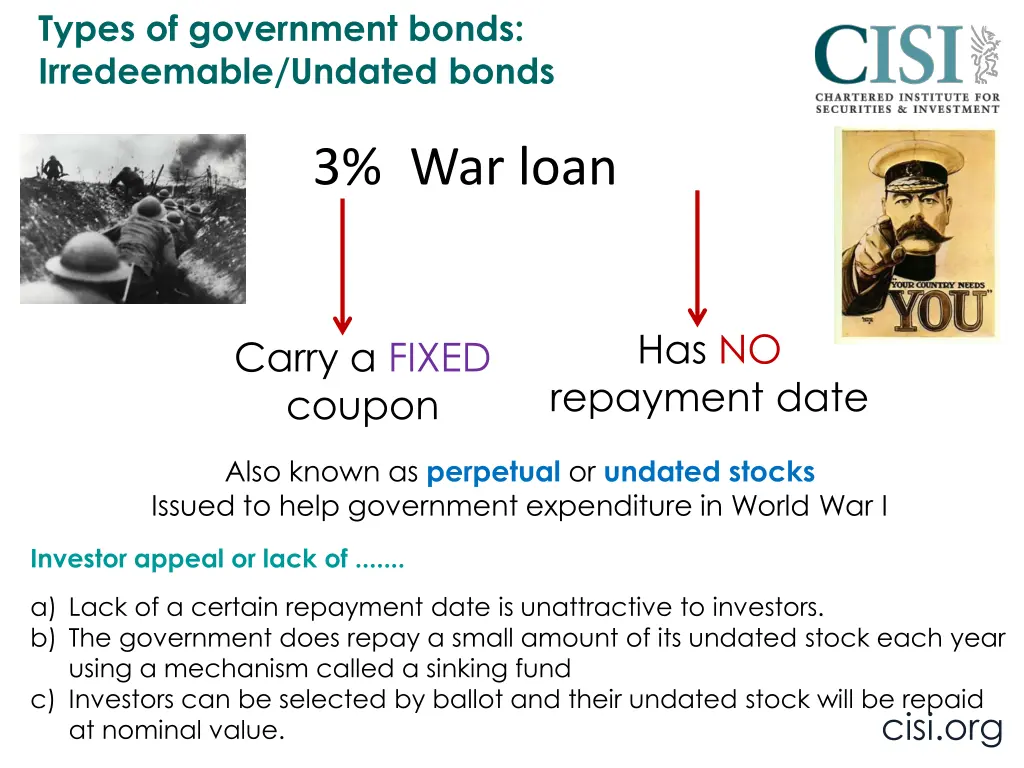 types of government bonds irredeemable undated