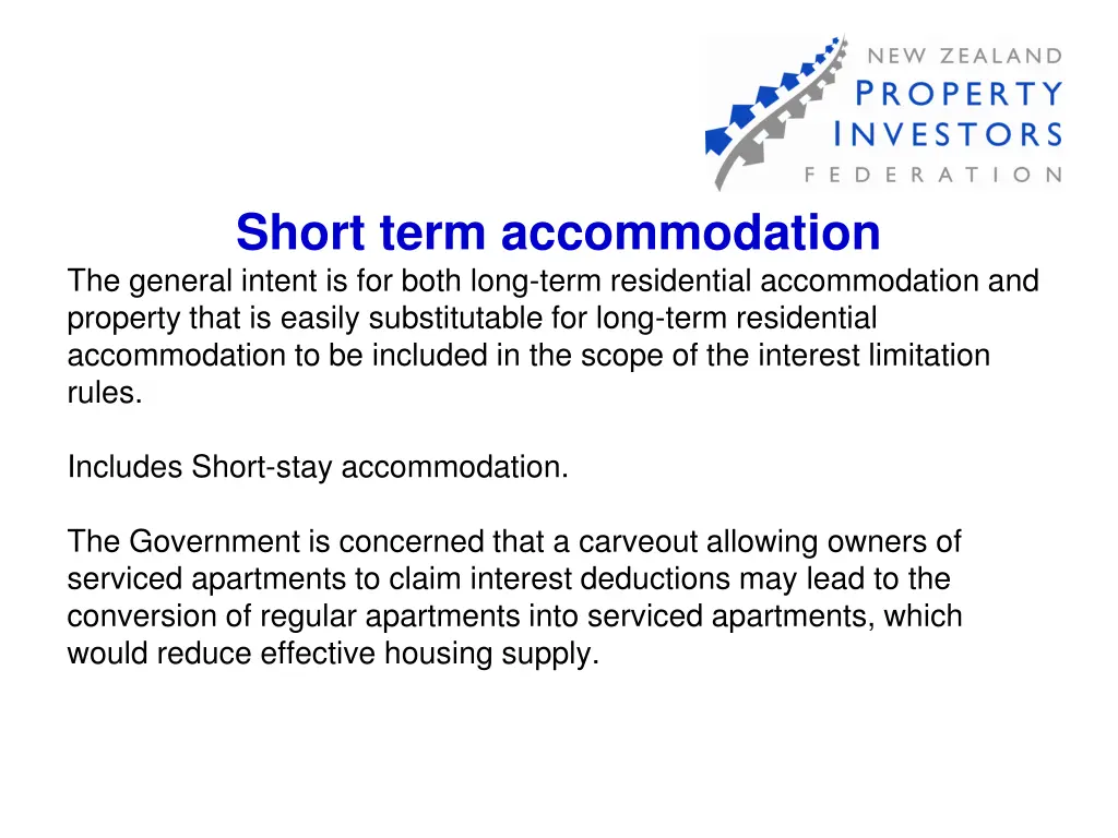 short term accommodation the general intent