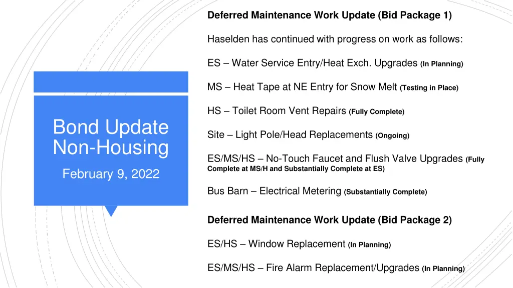 deferred maintenance work update bid package 1