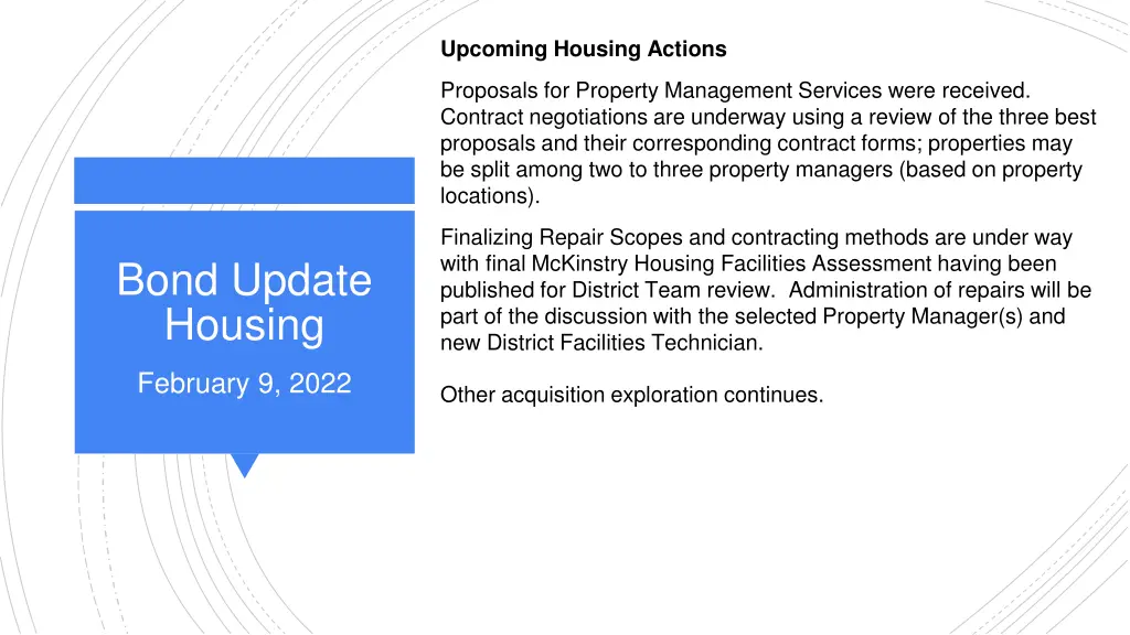 upcoming housing actions