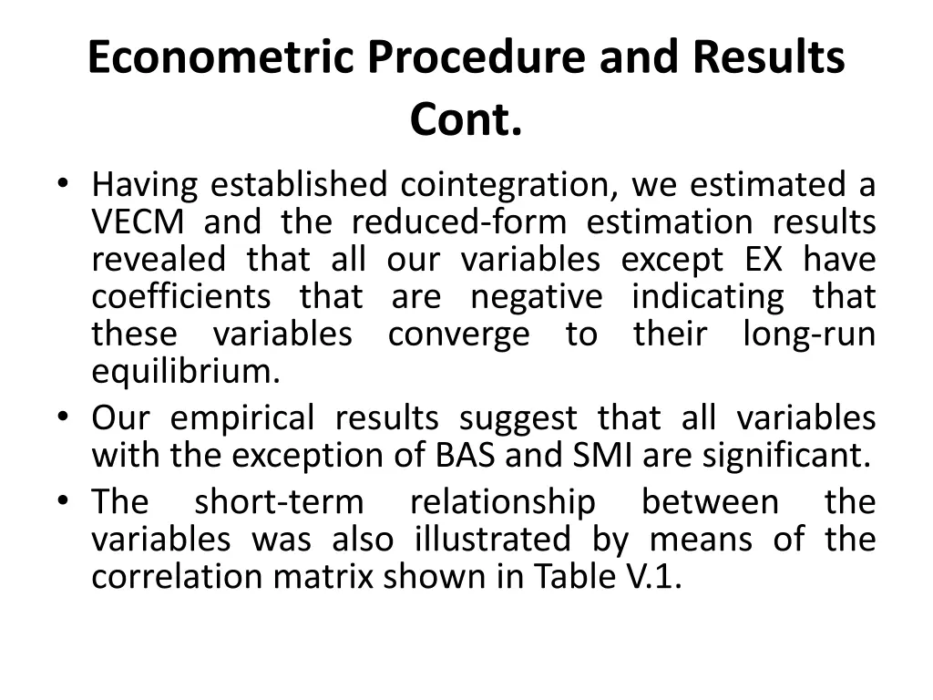 econometric procedure and results cont having