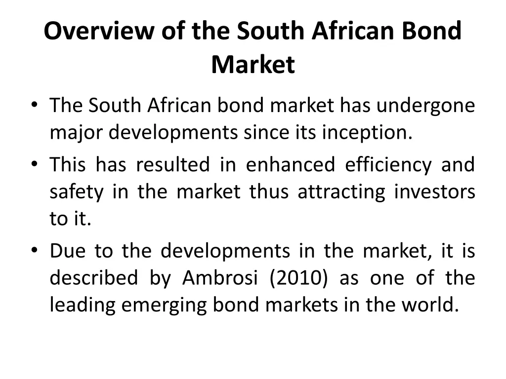 overview of the south african bond market