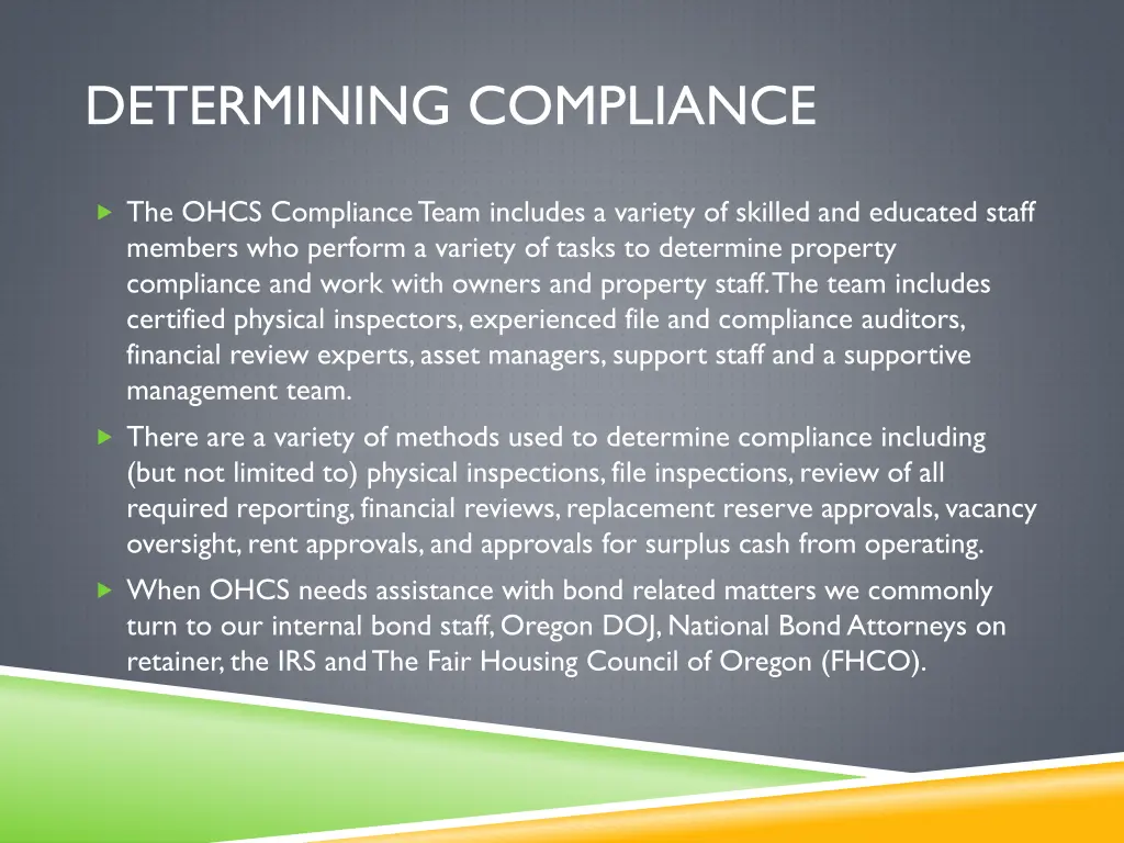 determining compliance