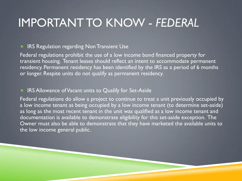 important to know federal