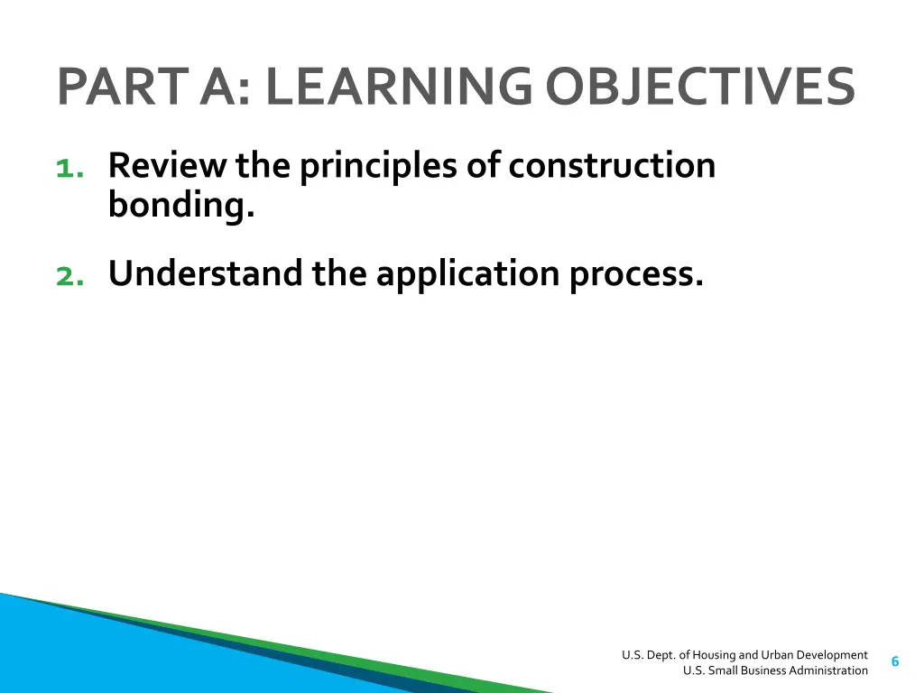 part a learning objectives