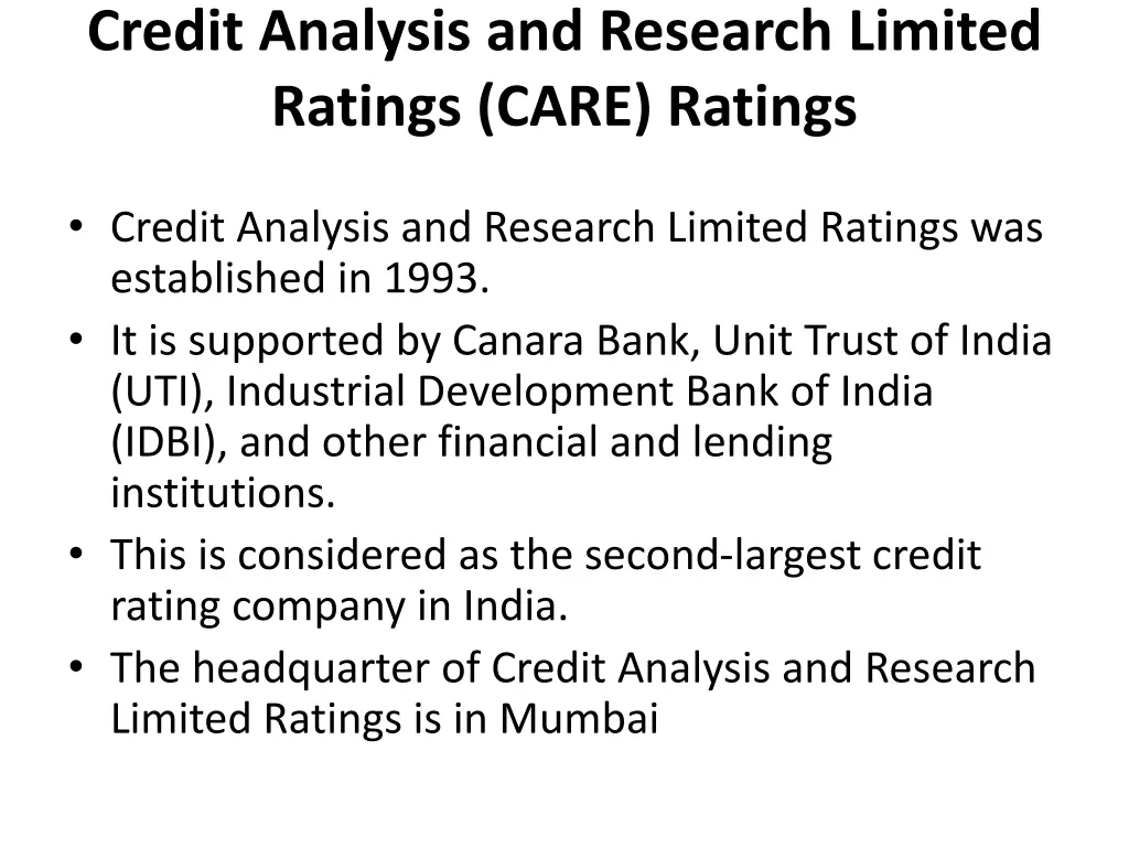 credit analysis and research limited ratings care