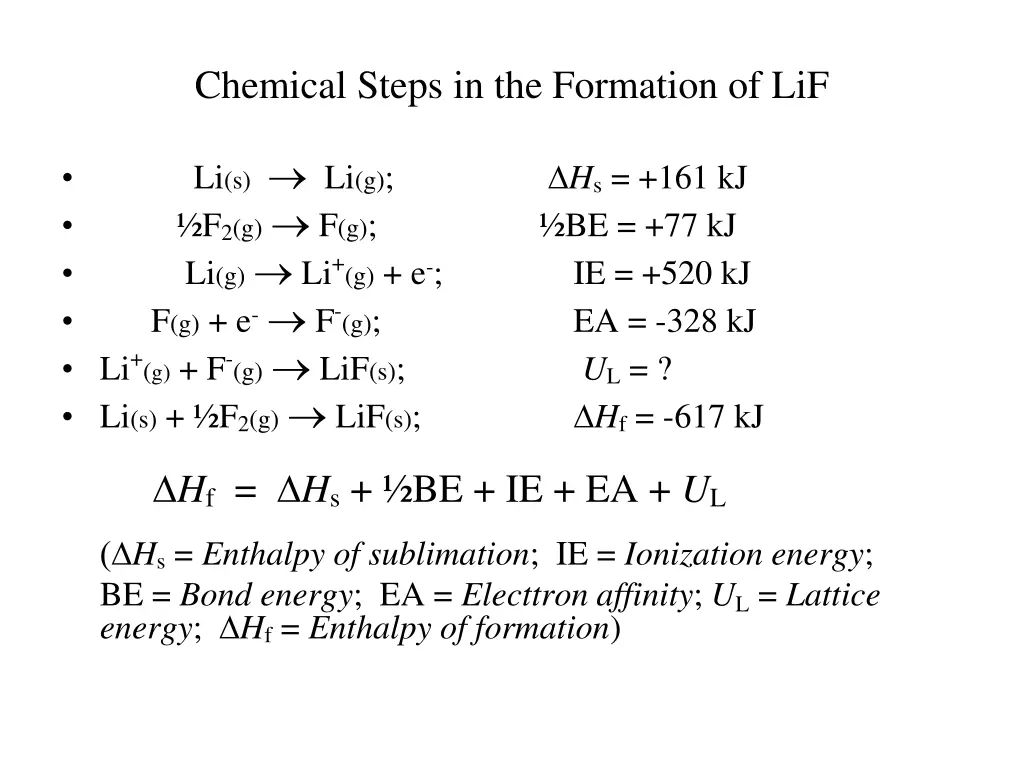 chemical steps in the formation of lif