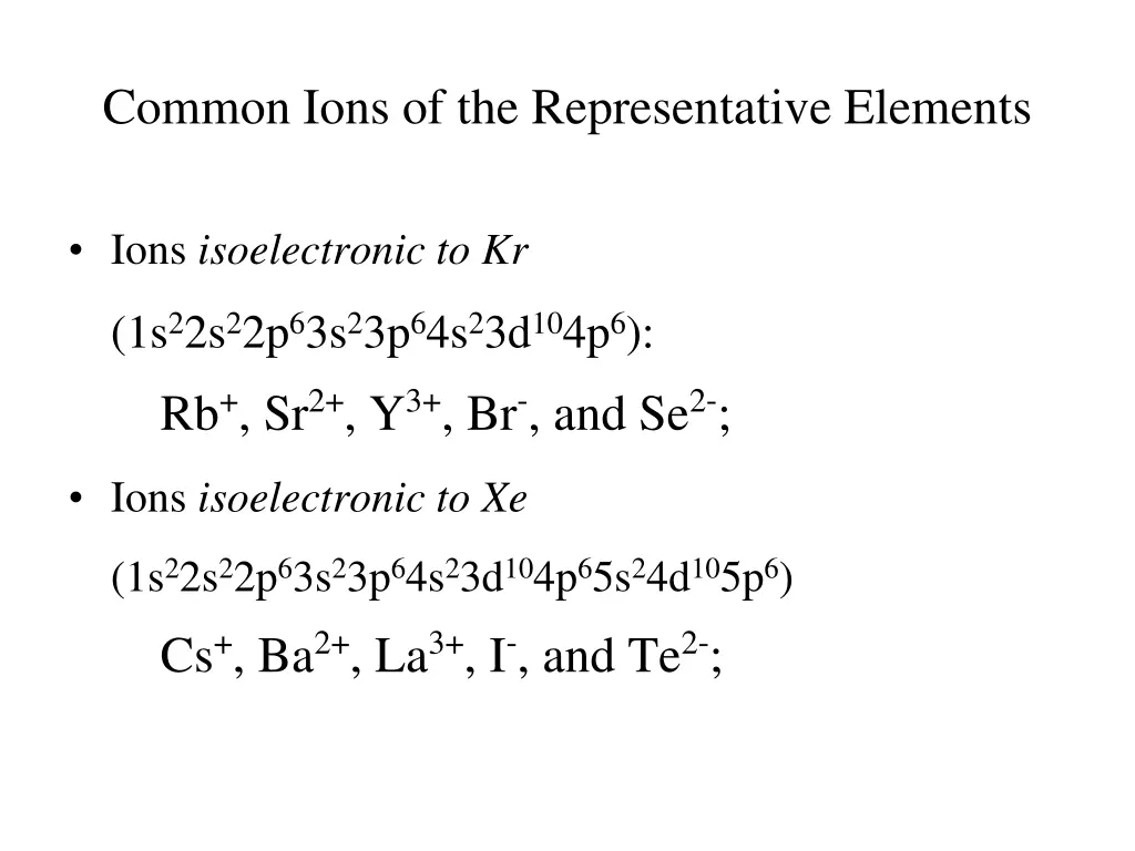 common ions of the representative elements 1