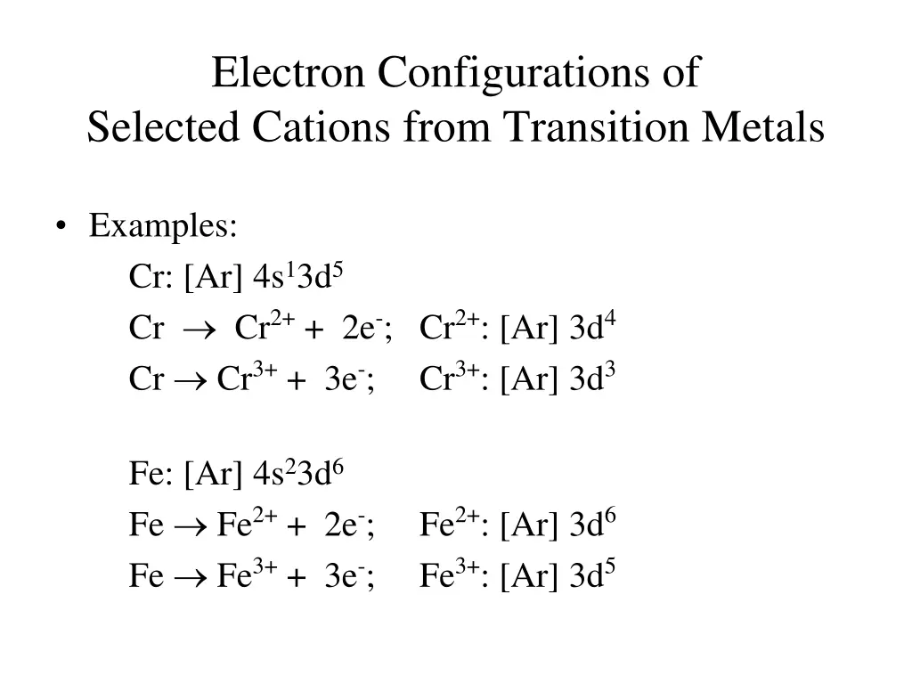 electron configurations of selected cations from