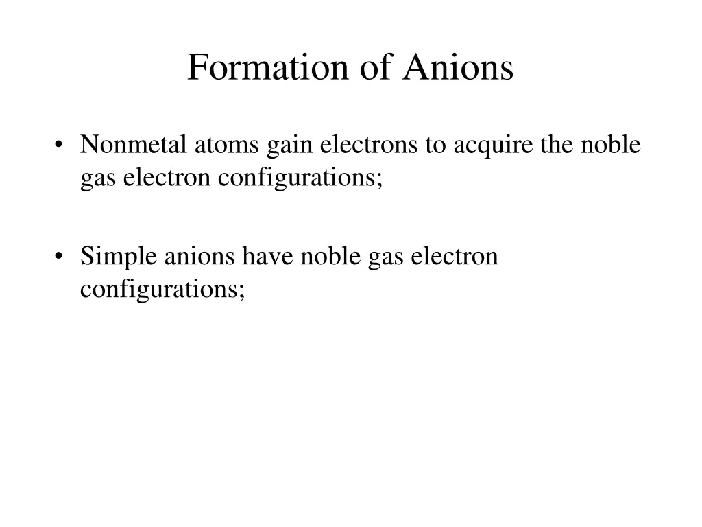 formation of anions