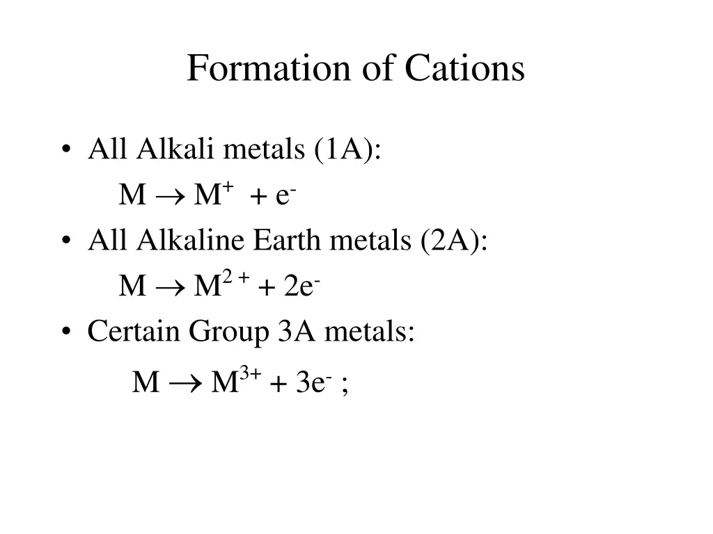 formation of cations 1