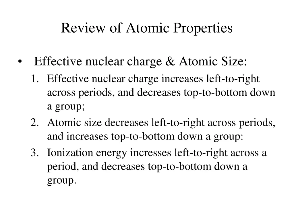 review of atomic properties