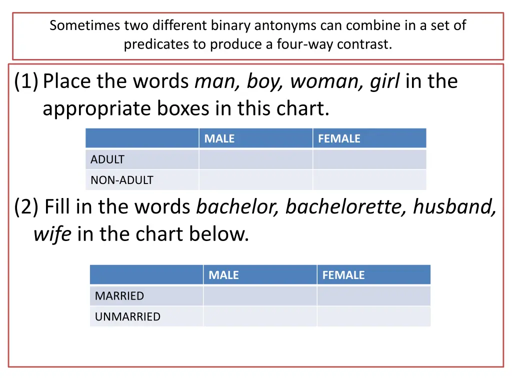 sometimes two different binary antonyms