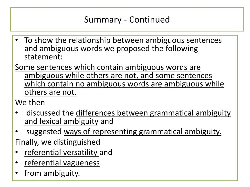 summary continued