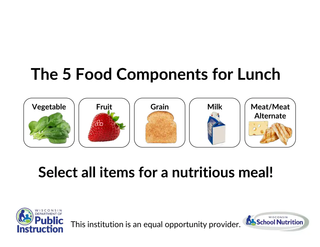 the 5 food components for lunch 1