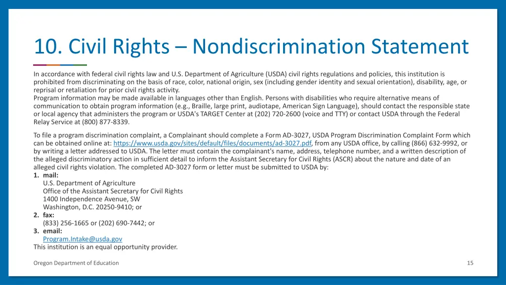 10 civil rights nondiscrimination statement