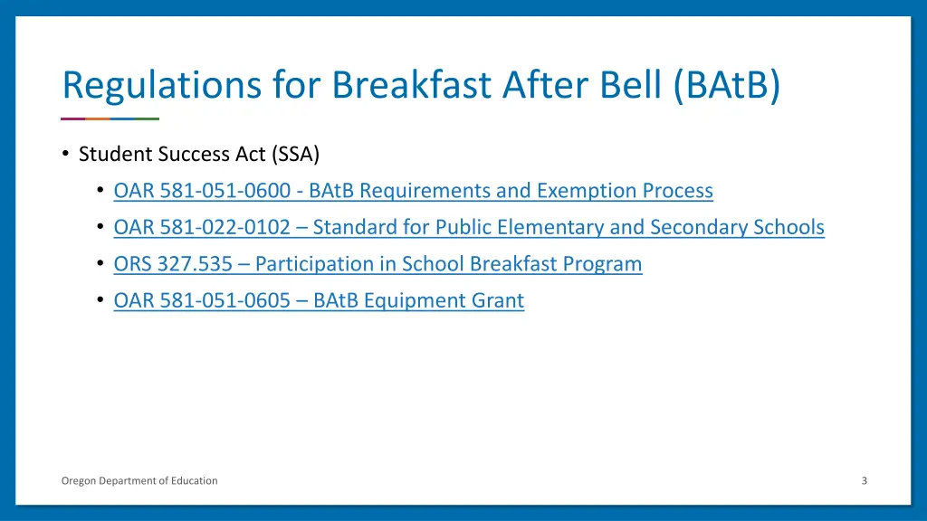 regulations for breakfast after bell batb