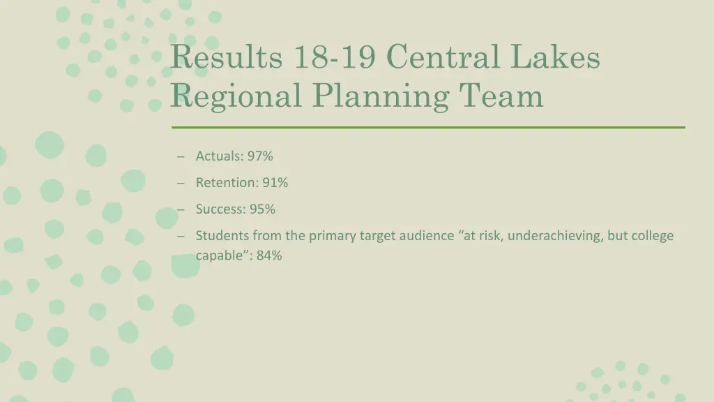 results 18 19 central lakes regional planning team