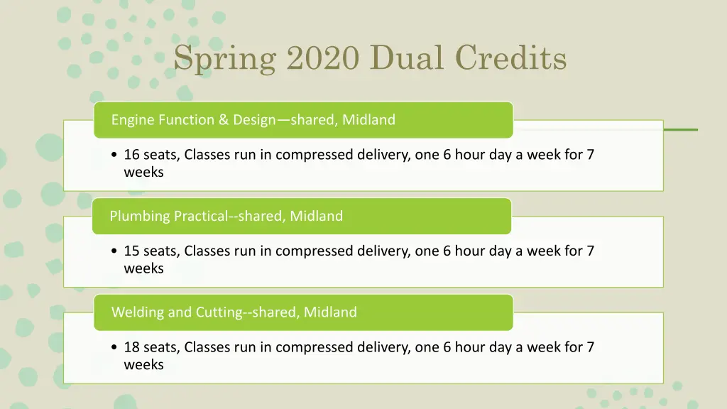 spring 2020 dual credits