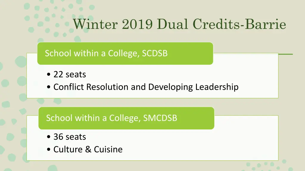 winter 2019 dual credits barrie