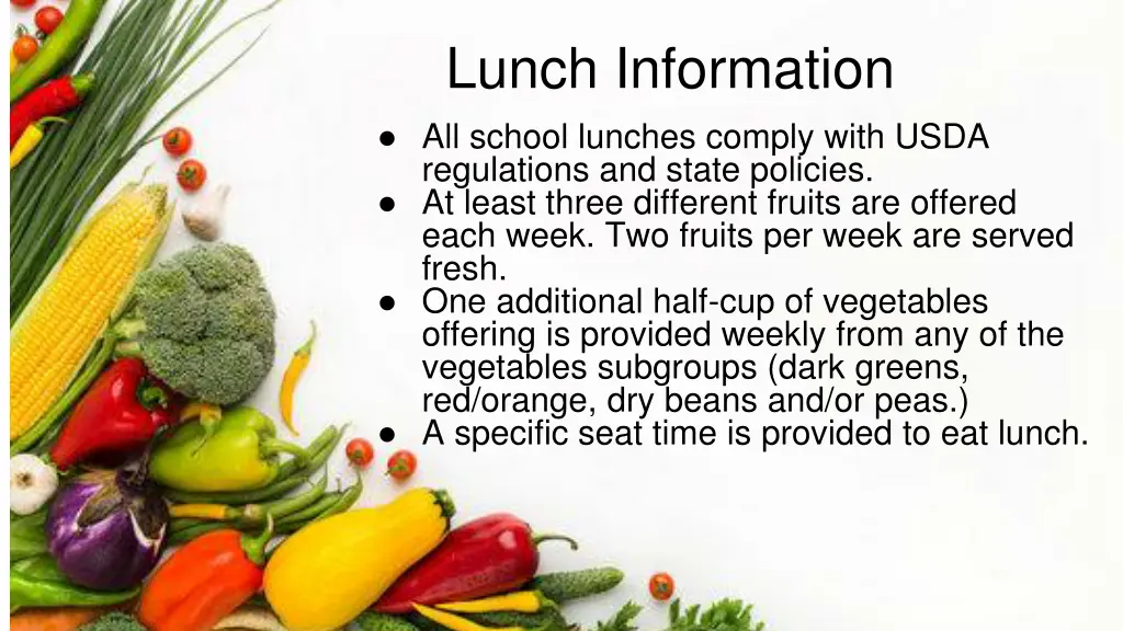 lunch information all school lunches comply with