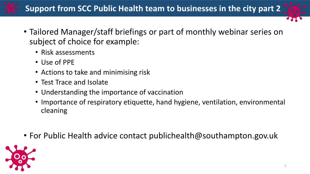 support from scc public health team to businesses