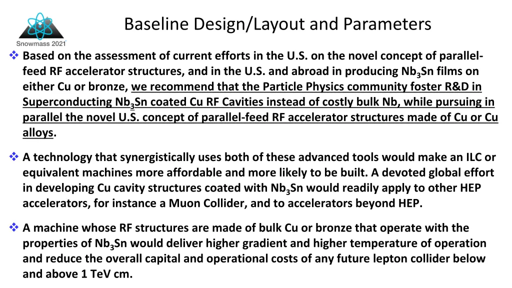 baseline design layout and parameters