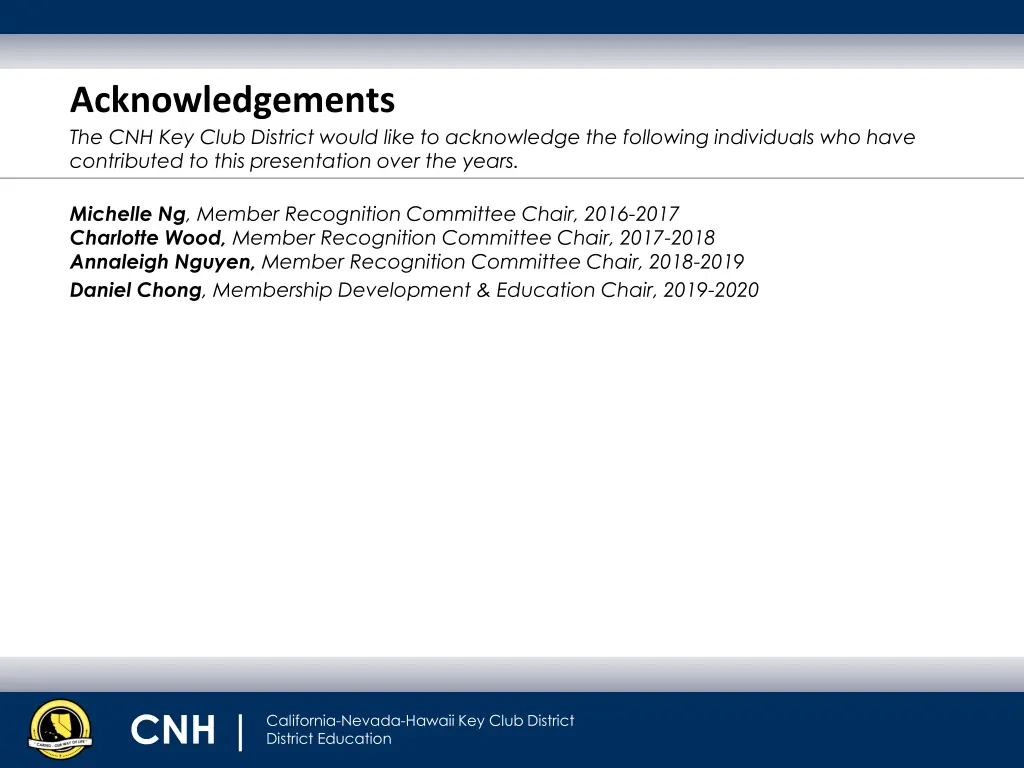 acknowledgements the cnh key club district would