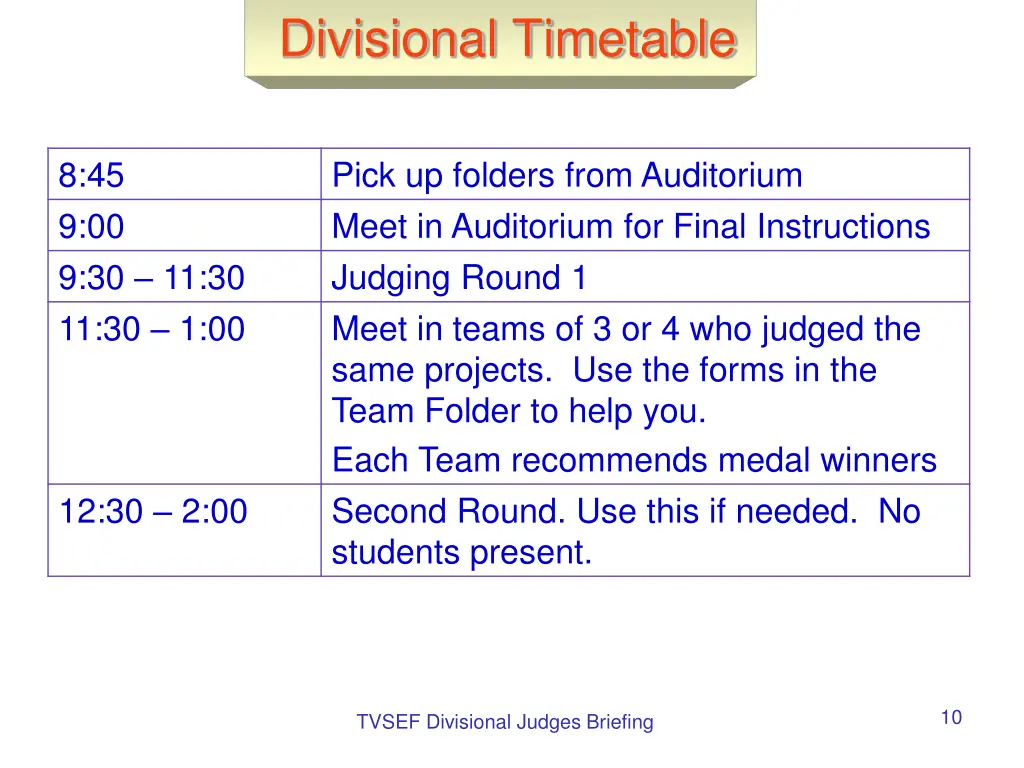 divisional timetable