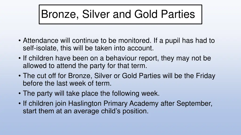 bronze silver and gold parties