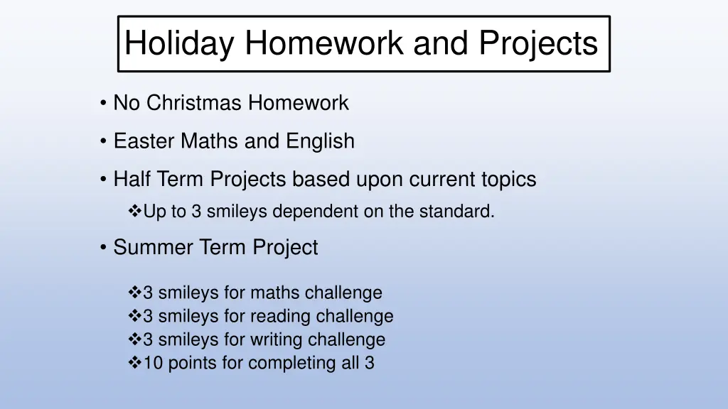 holiday homework and projects