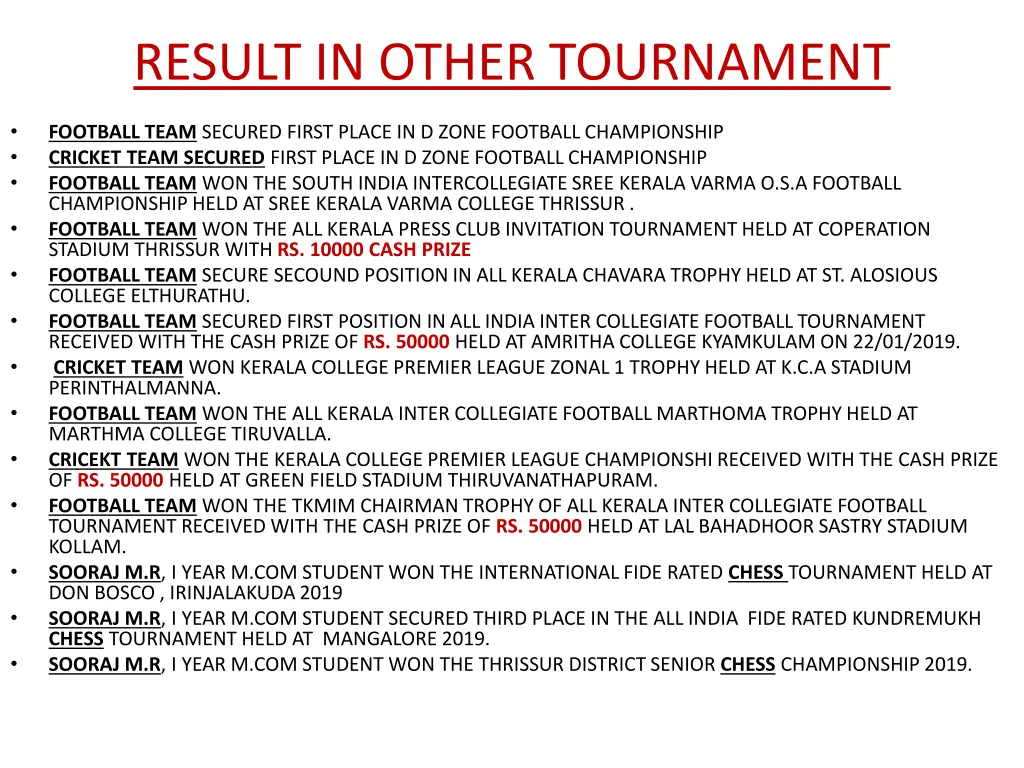 result in other tournament