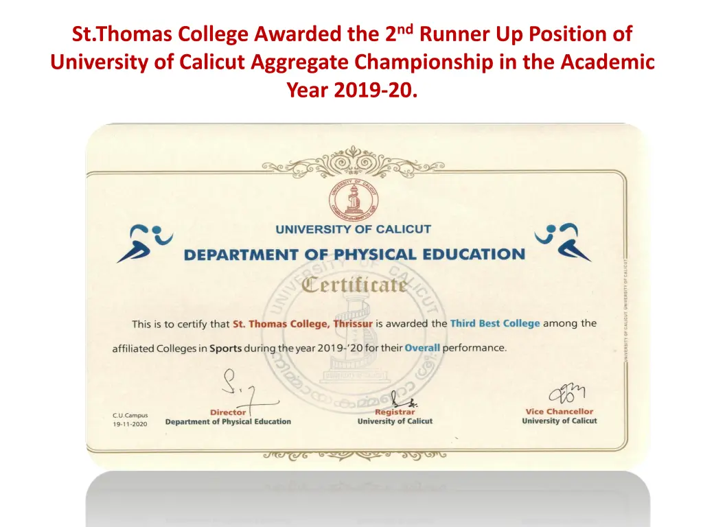 st thomas college awarded the 2 nd runner