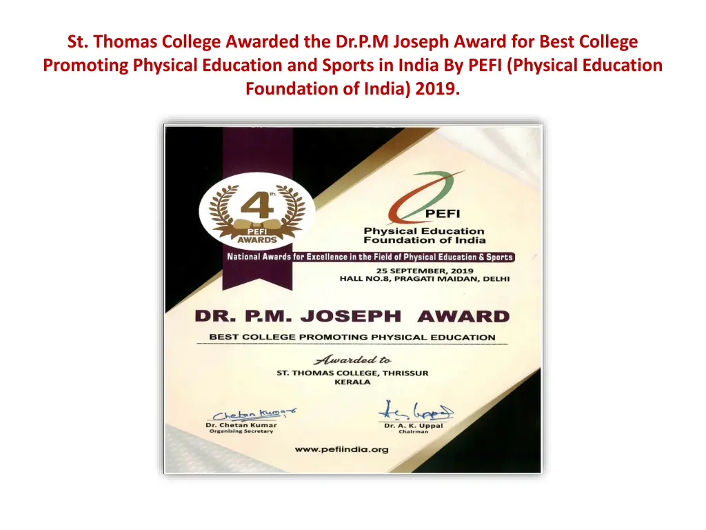 st thomas college awarded the dr p m joseph award