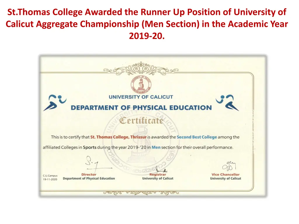 st thomas college awarded the runner up position