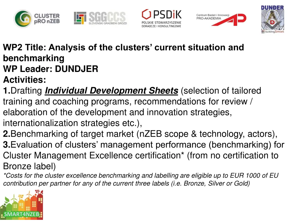 wp2 title analysis of the clusters current