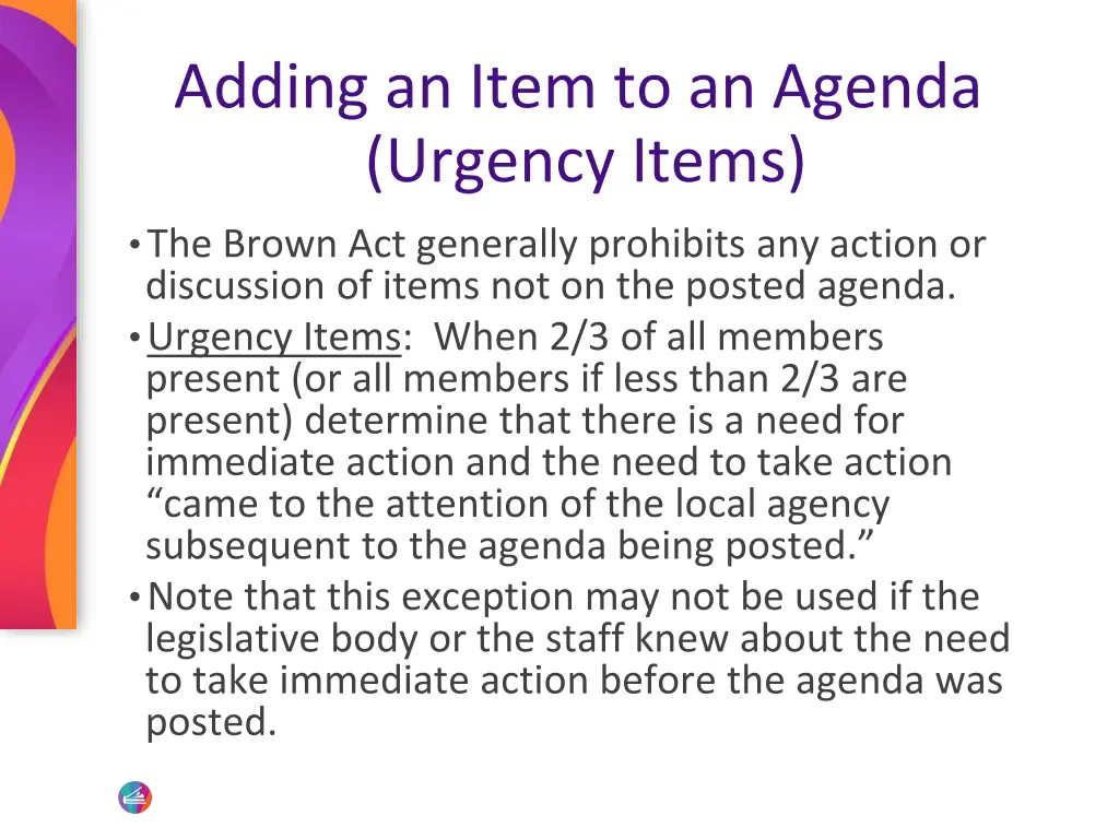 adding an item to an agenda urgency items